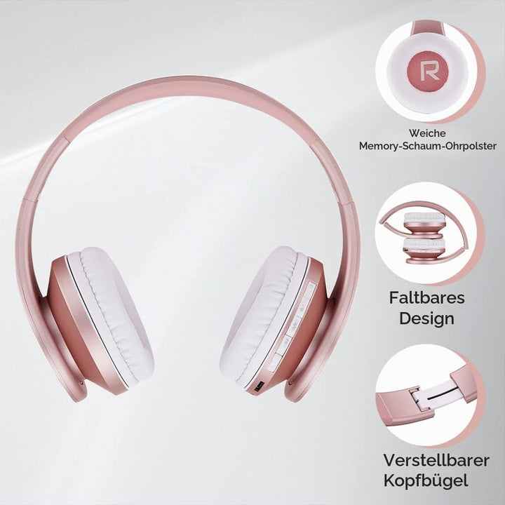 PowerLocus Kabellose Kopfhörer Over Ear, Kopfhörer Bluetooth mit Mikrofon, Faltbar, weiche Ohrpolste