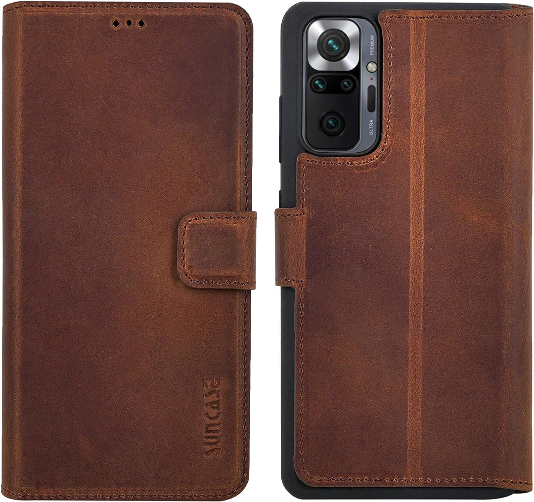 Suncase Book-Style Hülle kompatibel mit Xiaomi Redmi Note 10 Pro Leder Tasche (Slim-Fit) Lederhülle