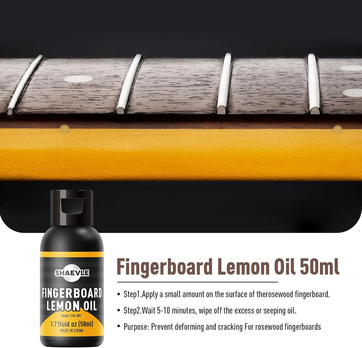 Gitarrenreinigung,All IN ONE Kit: Gitarrenpolitur, Griffbrett-Zitronenöl, Saitenreiniger-Öl, Reinigu