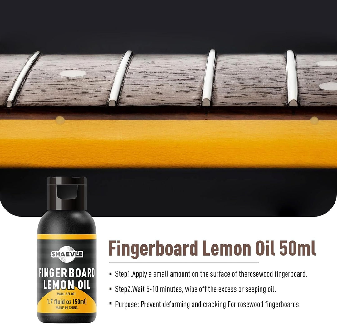 Akustikgitarre Reinigungsset, ALL IN ONE Gitarren-Pflegeset INKL. Gitarrenpolitur, Griffbrett-Zitron