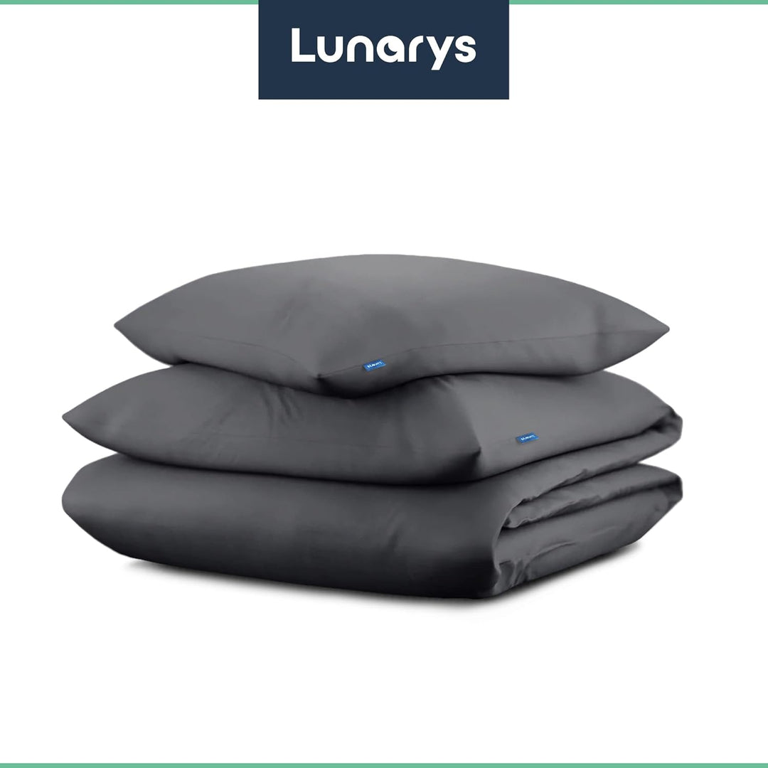 Lunarys SatinRoyal Bettwäsche Set - Uni Anthrazit - 220x240 cm mit 2 x 80x80 cm Kissenbezug - Premiu