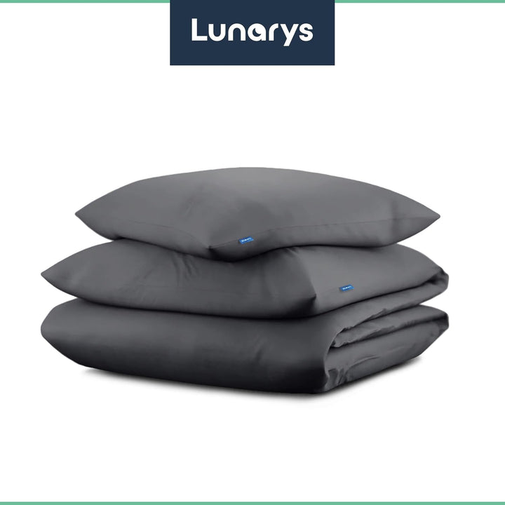 Lunarys SatinRoyal Bettwäsche Set - Uni Anthrazit - 220x240 cm mit 2 x 80x80 cm Kissenbezug - Premiu