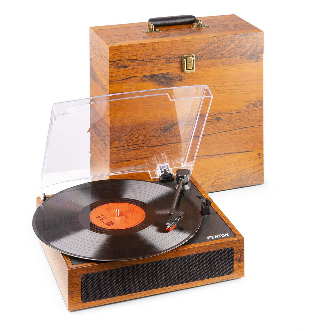 Fenton Plattenspieler Bluetooth, Vinyl Player mit Schallplattenkoffer, Autostopp, Abdeckhaube Vinyl