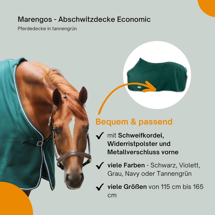 Marengos - Abschwitzdecke Economic fürs Pferd ist atmungsaktiv Fleecedecke Transportdecke tannengrün