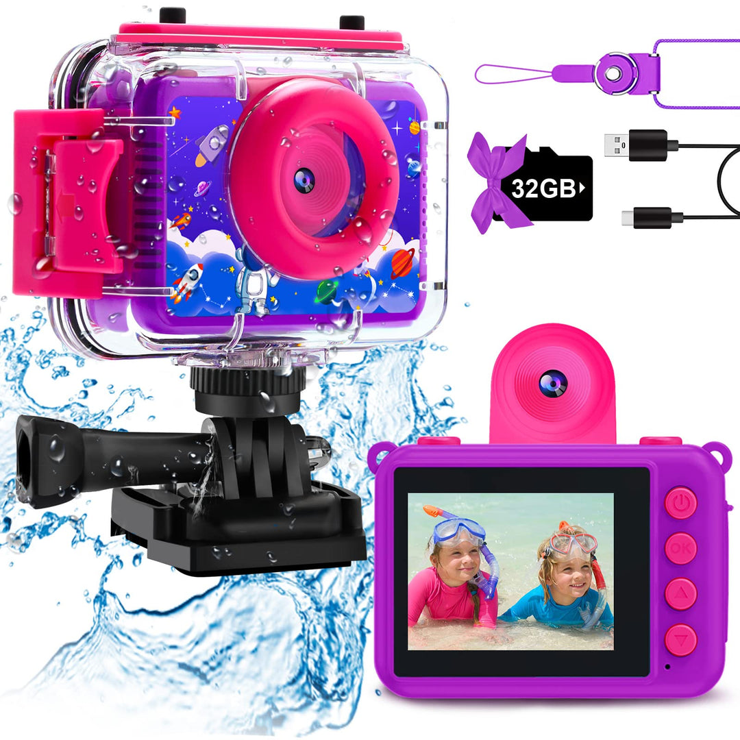 GKTZ Kinderkamera wasserdichte,Unterwasserkamera-1080P Selfie Digitalkamera Fotoapparat für Kinder,