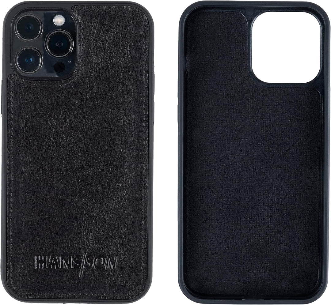 HANS/SON Hülle aus Echtleder | iPhone 12 Pro Max Ledercase | Stossfest kompatibel | Dünn | MagSafe |