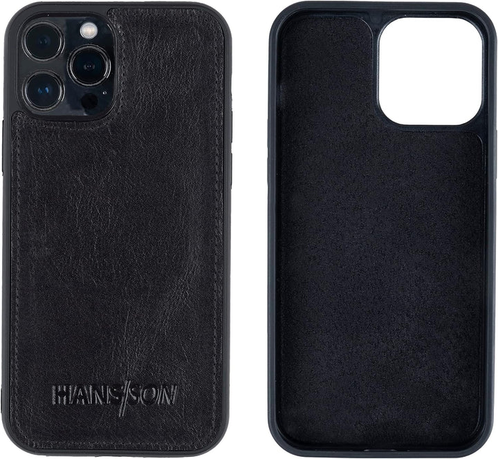 HANS/SON Hülle aus Echtleder | iPhone 12 Pro Max Ledercase | Stossfest kompatibel | Dünn | MagSafe |