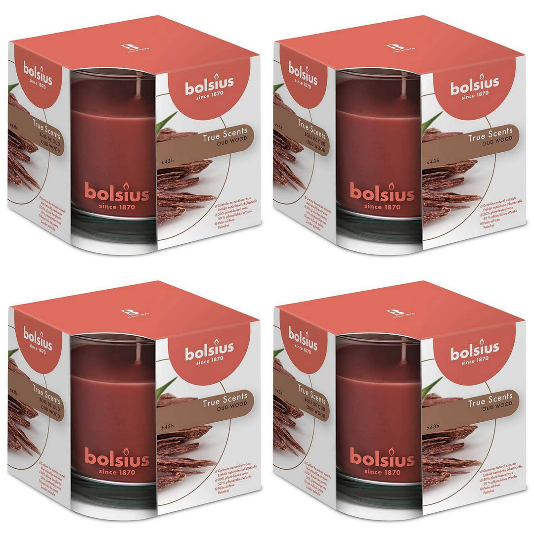 4 Bolsius True Scents Duftgläser Gross 95x95 mm Duftkerzen Kerzenglas - Oud Wood