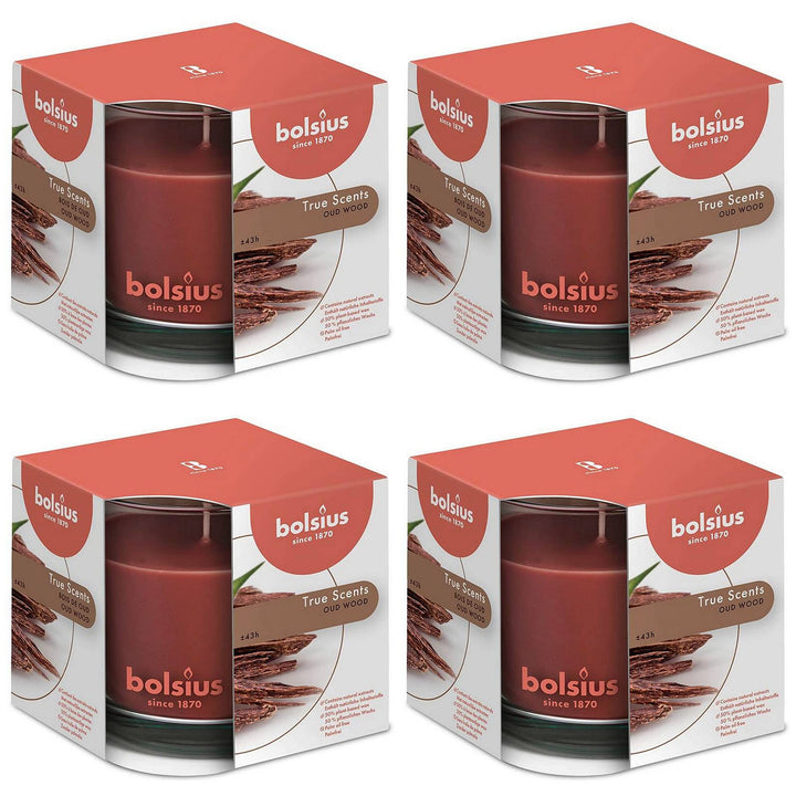 4 Bolsius True Scents Duftgläser Gross 95x95 mm Duftkerzen Kerzenglas - Oud Wood