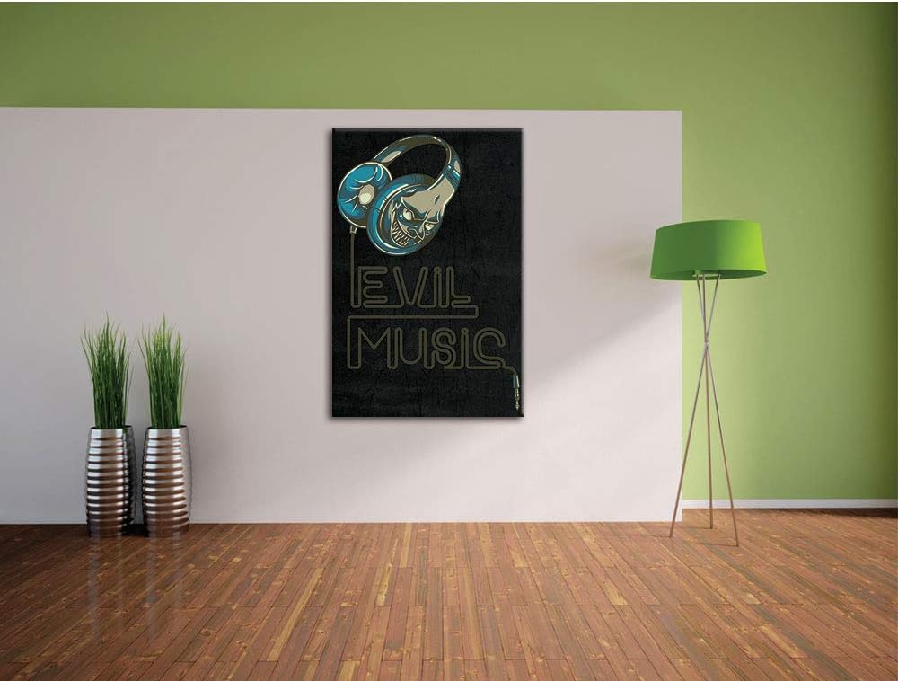 Dark Evil music black Leinwandbild Bild auf Leinwand, XXL riesige Bilder fertig gerahmt mit Keilrahm