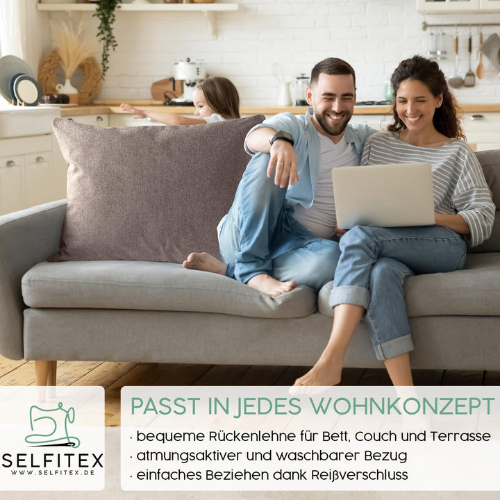 Selfitex Modisches Couchkissen XXL 60x80 cm, Sofakissen mit Füllung und Bezug, kuschelweiches Leseki
