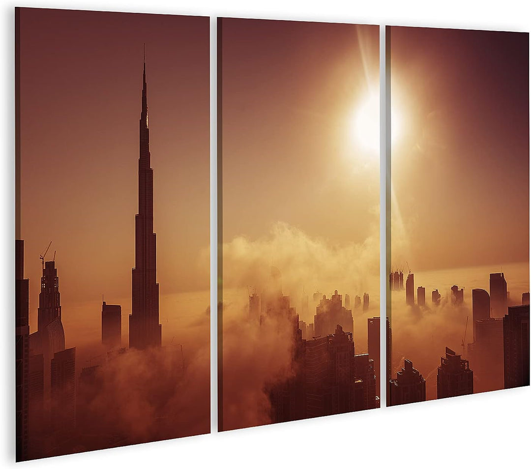 islandburner Bild auf Leinwand Nebel Dubai Wo Skyline Bedeckt Morgen Bilder Wandbilder Poster HLMV-3