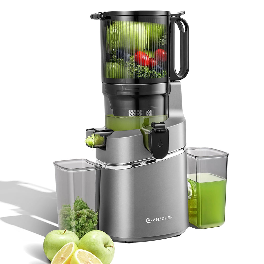 AMZCHEF Entsafter Slow Juicer Kaltpresse für ganze Früchte, XXL 138mm Öffnung, BPA-frei mit Rezeptbu