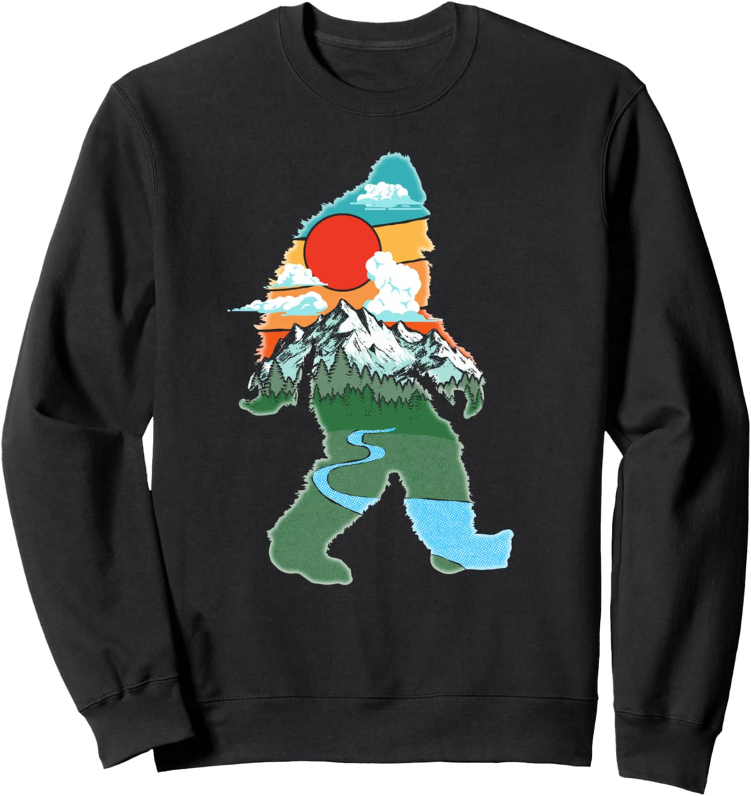 Nature Bigfoot & Mountains Silhouette Vintage Outdoor Sweatshirt