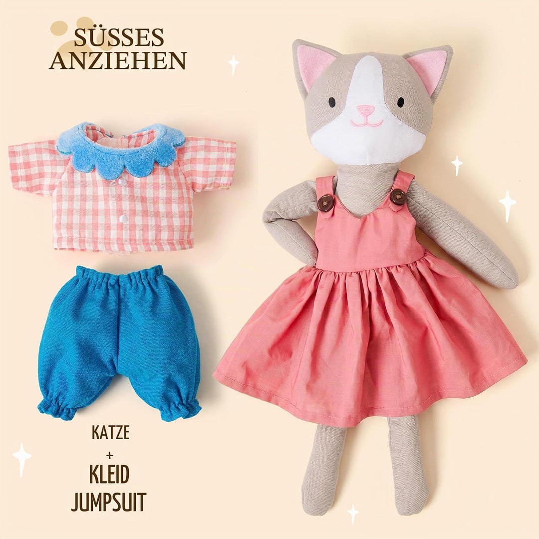 Kuscheltier Katze Hund Ankleiden Set - Koffer Geschenk Mädchen 3-6 | Spielzeug Rollenspiel mit Trage