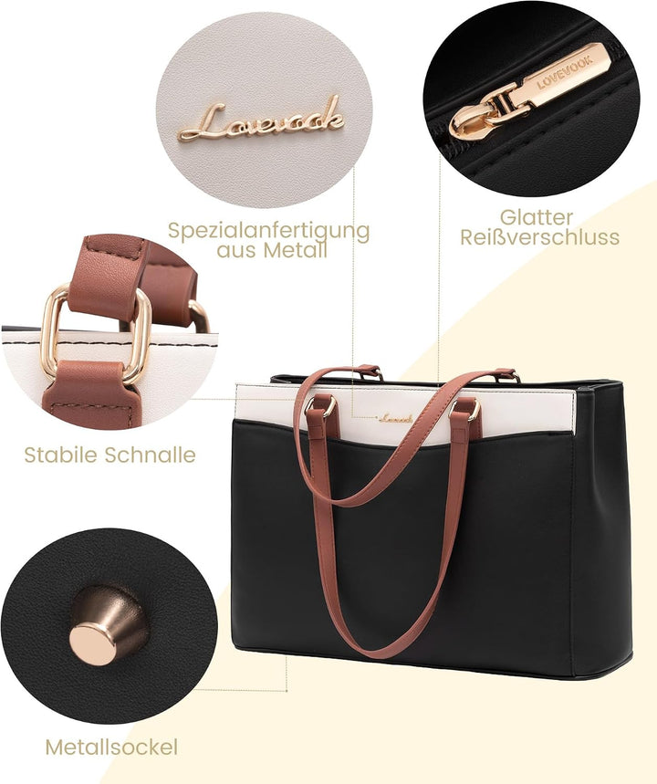 LOVEVOOK Laptoptasche Handtasche Damen 15,6 Zoll, Leicht Aktentasche Arbeitstasche Gross, Elegant La