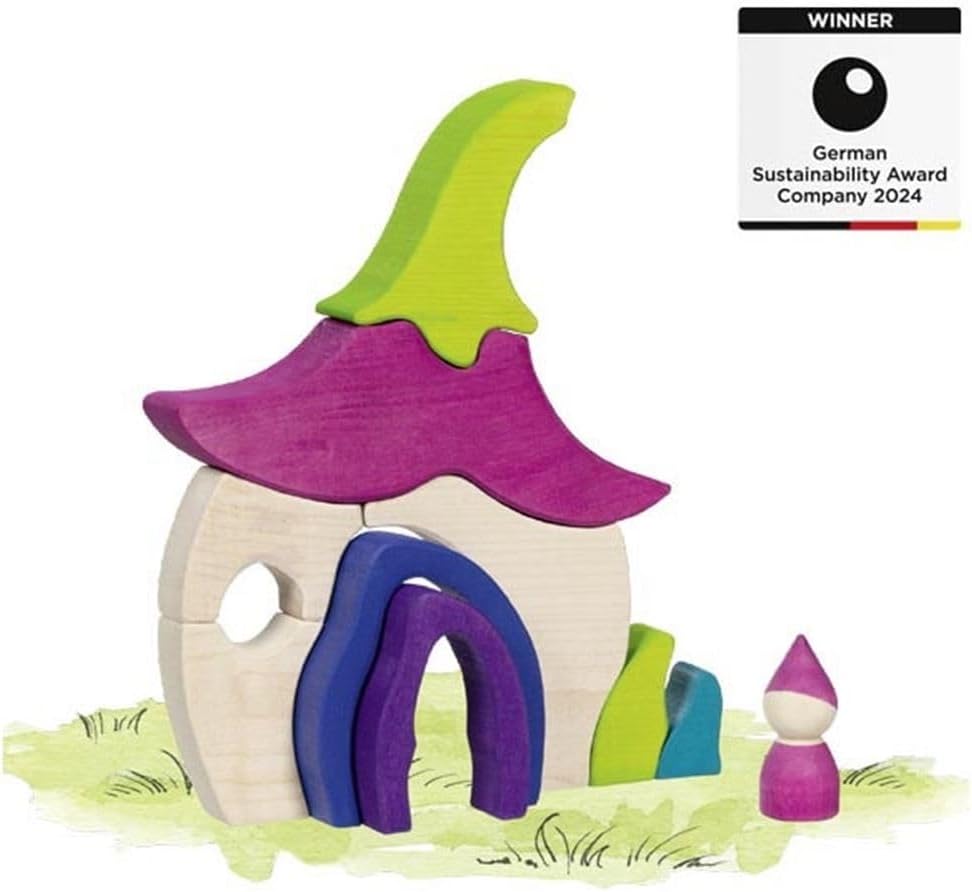 goki Evolution 58328 - Feenhaus aus Holz, Holzspielset mit Farben auf Wasserbasis, fördert Motorik u