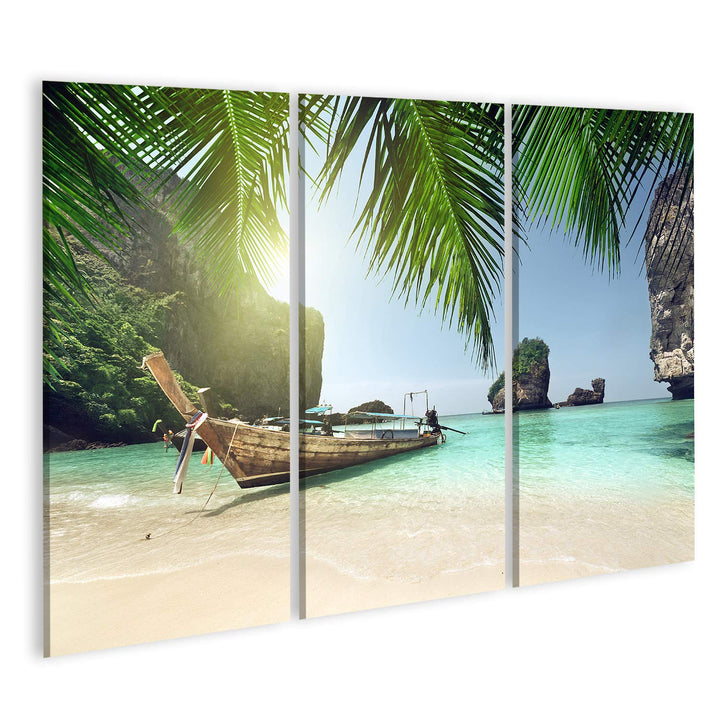 islandburner Bild auf Leinwand Boot Phi Phi Insel Thailand Bilder Wandbilder Poster Leinwand 130x80c