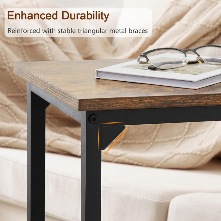 AMHANCIBLE Beistelltisch, Couchtisch C Form, Wohnzimmertisch mit Metallgestell, mobiler Kaffeetisch,