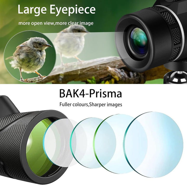 80x100 HD Monokular Teleskop für Erwachsene - Kompaktes Monokular Hochleistungs Teleskop mit BAK4 Pr