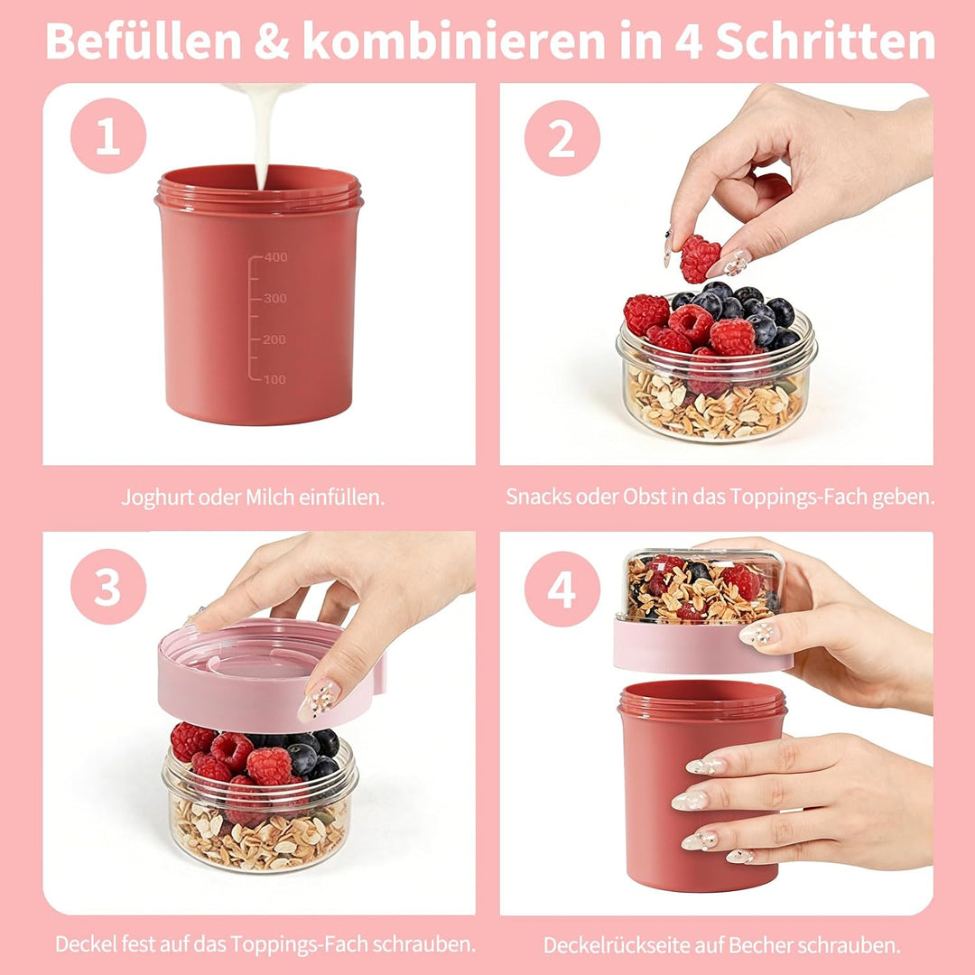 Müslibecher to Go, Joghurtbecher to Go, Müsli to Go Becher (560ML+220ML), Joghurt to Go Becher mit l