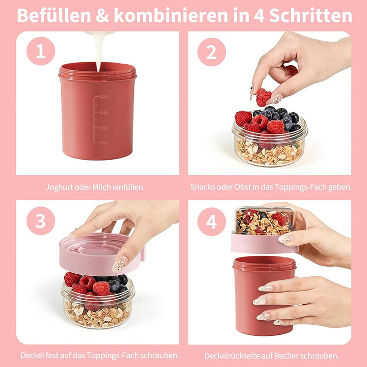 Müslibecher to Go, Joghurtbecher to Go, Müsli to Go Becher (560ML+220ML), Joghurt to Go Becher mit l