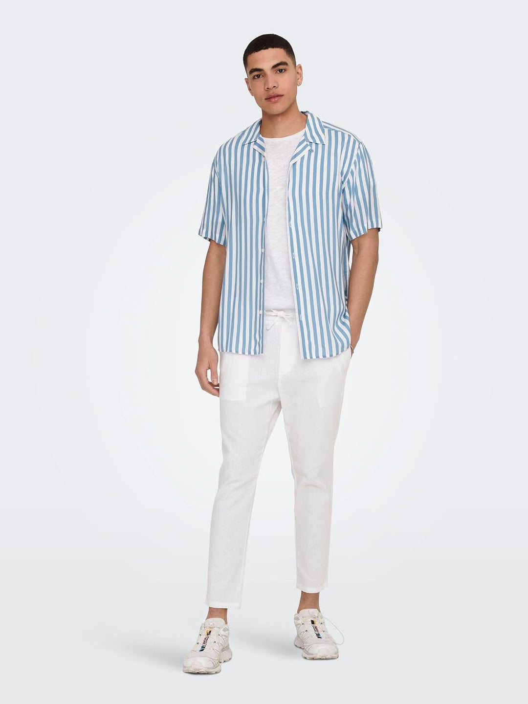 ONLY &amp; SONS Herren Sweatpant ONSLINUS Crop LIN - Tapered Fit - XS S M L XL XXL, Bright White
