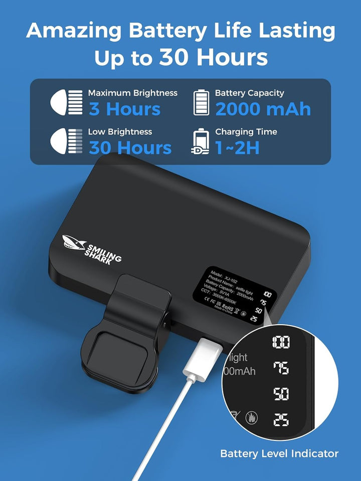 Smiling Shark Selfie Lampe, Handylicht Aufladbar Kompakt & Ultraleicht mit verstellbarem Winkel 3 Fa