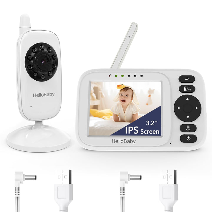 HelloBaby HB2438 Baby Monitor with Camera, Video Baby Monitor Without WiFi, 3.2 Inch Screen, Wired C