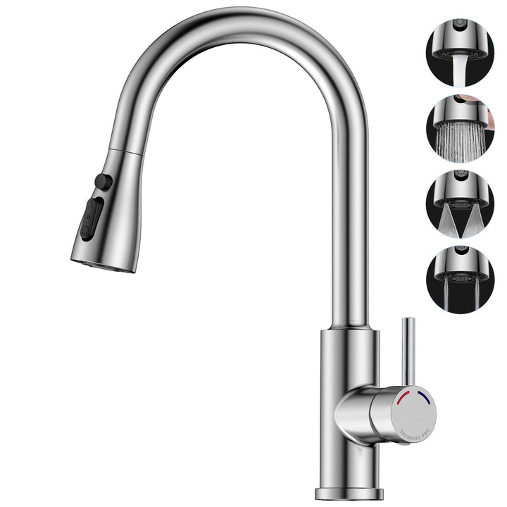Wasserhahn Küche,Küchenarmatur Edelstahl,Ausziehbar Brause,4 Sprühfunktionen,Hoher Auslauf（187mm),36