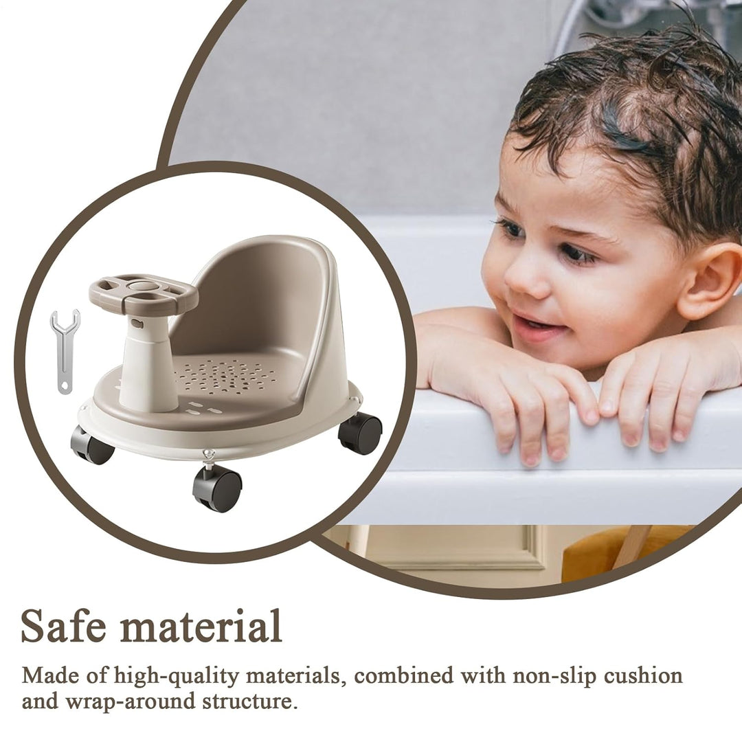 Baby Bade Sitz, Rutschfester Badewannensitz Für Babys, Mit Lenkrad Und Rädern, Baby Badesitz Ab 6 Mo