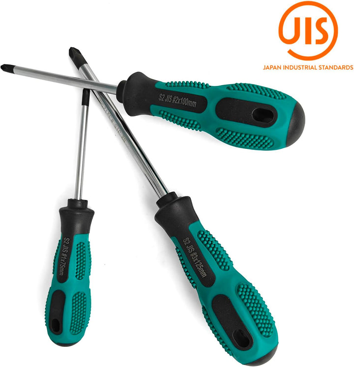 Schraubendreher-Set, JIS-Standard, 3-teilig (#1/#2/#3), S2-Stahl, Magnetische Spitzen, Rutschfeste G