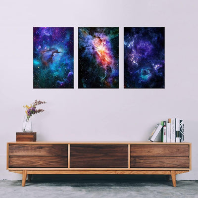 ZHONGYUTONG Nebel Galaxie Kunstdruck auf Leinwand mit Rahmen 3-teilig Universum Wandbild Weltraum Wa