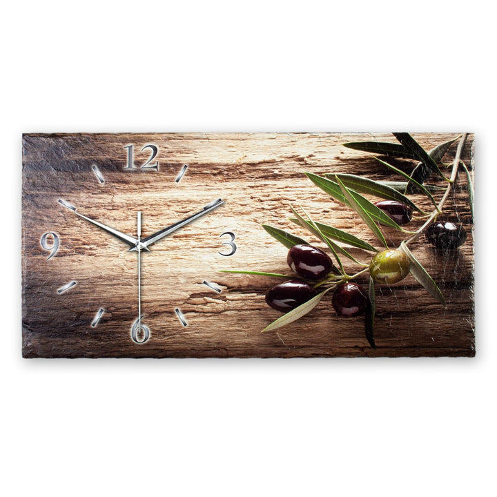 Kreative Feder Designer-WANDUHR Olive aus Stein mit Zeigern aus gebürstetem Aluminium - Designeruhr