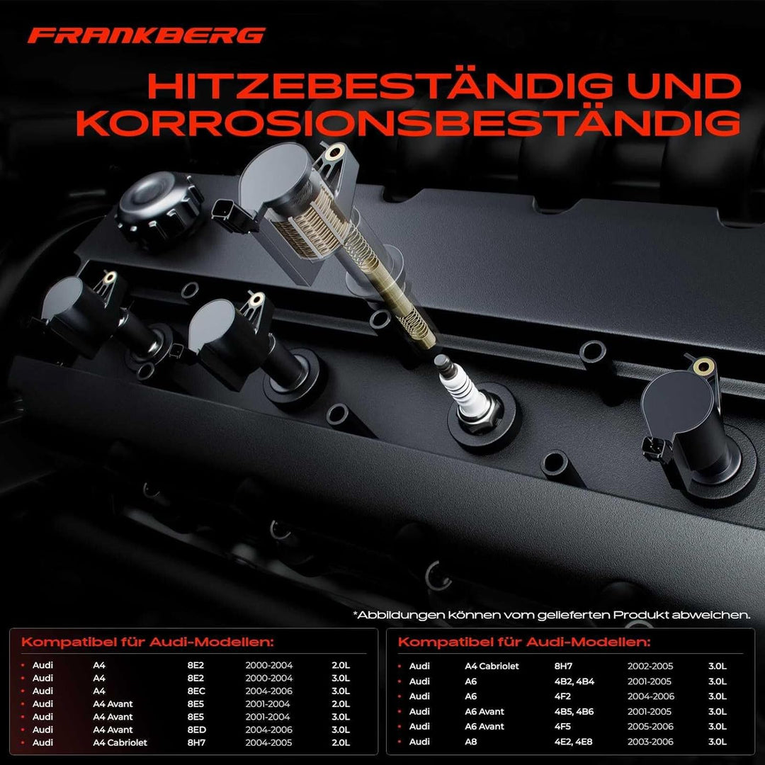 Frankberg 6x Zündspule Zündmodul Kompatibel mit A4 8E2 2.0L 3.0L 2000-2004 A4 8EC 3.0L 2004-2006 A4