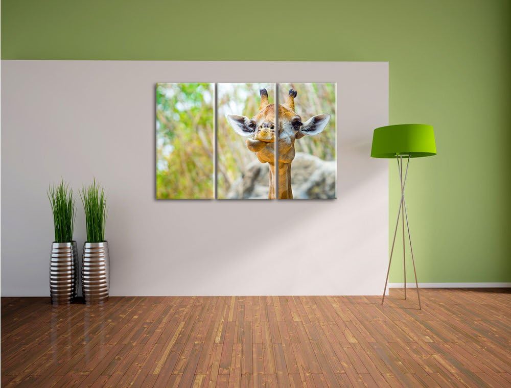 Pixxprint Giraffe in der Natur als Leinwandbild - Grösse: 3-Teilig (120x80cm) - Wandbild - Kunstdruc