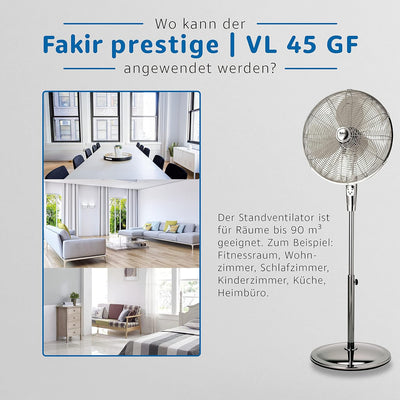 Fakir prestige VL 45 GF – Höhenverstellbarer Standventilator mit Fernbedienung & 3 Leistungsstufen I