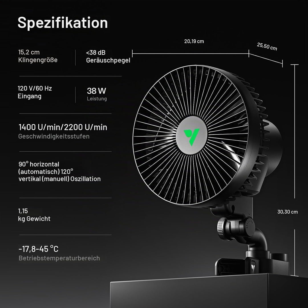 VIVOSUN AeroWave A6 Wachstumszelt-Clip-Lüfter, 15,2 cm, automatischer oszillierender Ventilator, sic