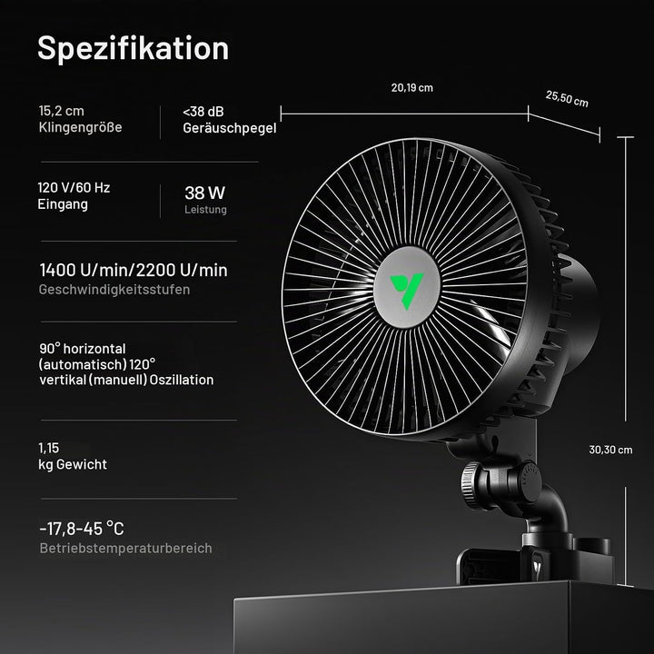 VIVOSUN AeroWave A6 Wachstumszelt-Clip-Lüfter, 15,2 cm, automatischer oszillierender Ventilator, sic