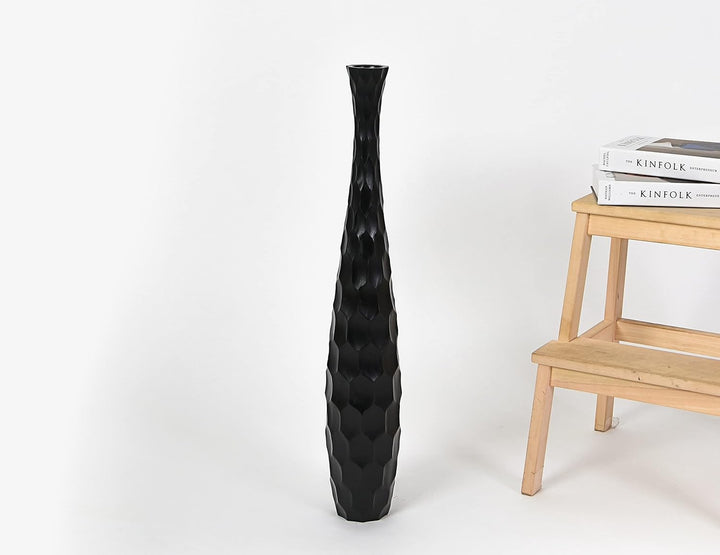 Leewadee Grosse Bodenvase für Dekozweige hohe Standvase Design Holzvase, Holz, 70 cm, Schwarz 70 cm
