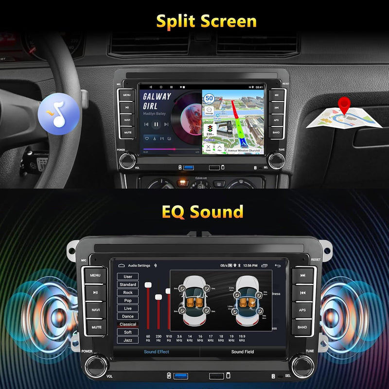 Podofo 2+64G Android 13 Autoradio für VW Golf 5 Tiguan Touran Passat Polo Skoda Caddy Seat mit Wirel
