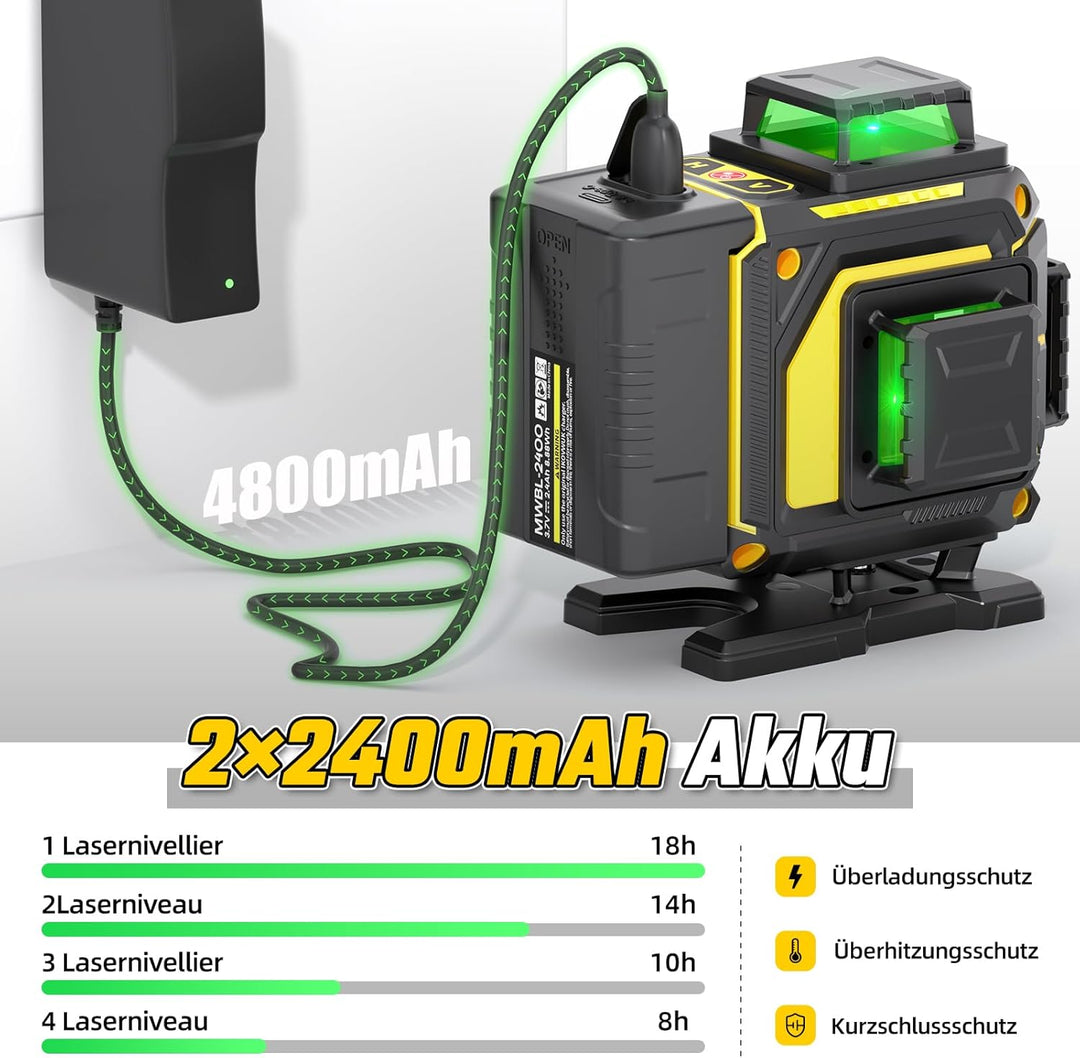 Kreuzlinienlaser mit Stativ, 4D 16 Linienlaser Grün Kreuzlaser 4x360° Laser Wasserwaage Kreuzlaser S