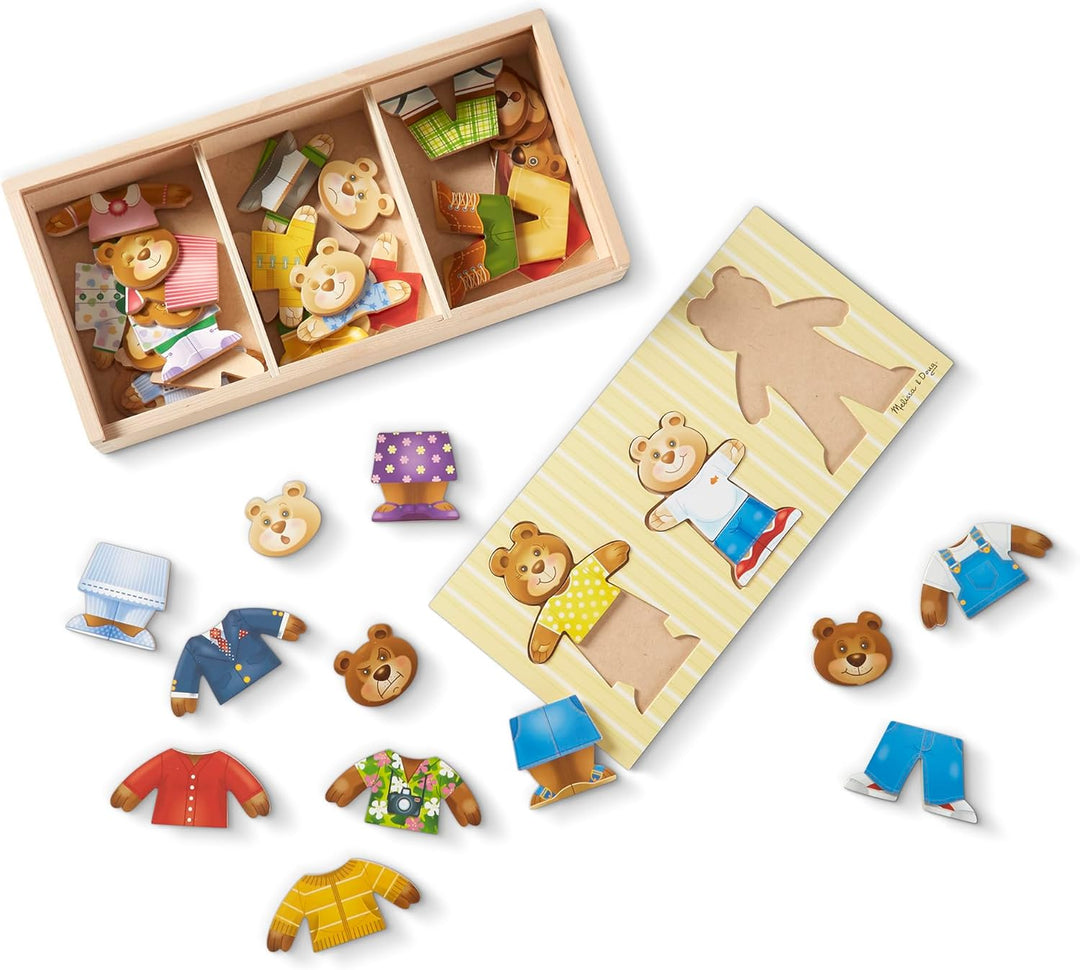 Melissa & Doug Mix 'n Match Holzpuzzle zum Ankleiden einer Bärenfamilie mit Aufbewahrungsbehälter (4