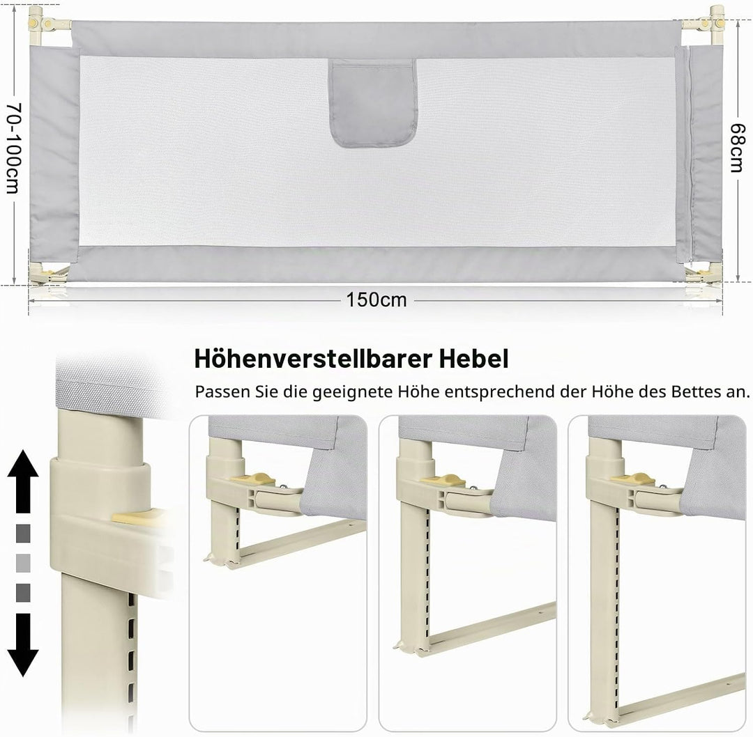 Kleinkind Bettschutzgitter Bettgitter Kinderbettgitter Babybettgitter Gitter Kinderbett Babybett Rau