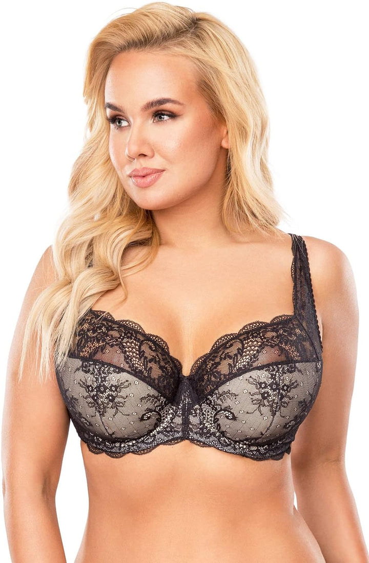 VIVISENCE Dame Halbversteifter BH Schleife Träger Spitze Unterwäsche 1055 85C Schwarz, 85C Schwarz