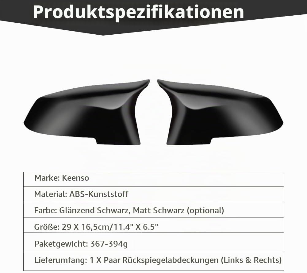 Keenso Auto Spiegelkappen, 1 Paar Auto Tür Aussenspiegelkappe Rückspiegelkappe Seitenspiegel Abdecku