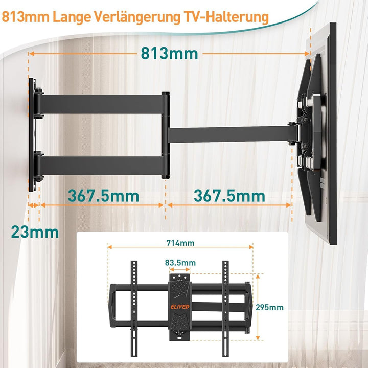 ELIVED 813 mm langer TV-Wandhalter mit langem Arm für die meisten 37-75 Zoll Fernseher, universeller