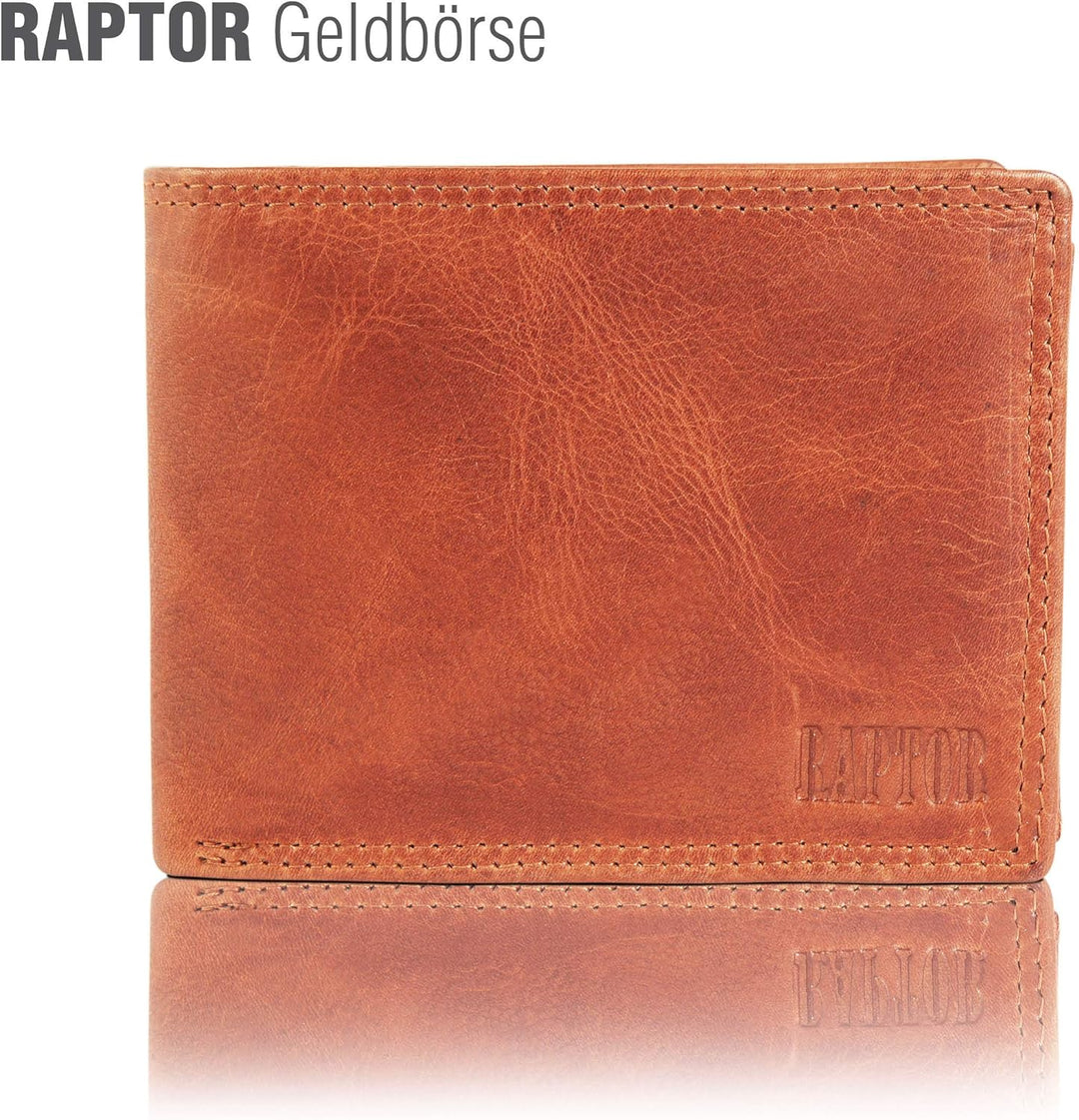 Raptor Herren-Geldbörse Echtleder Used Look Querformat braun 12x9cm RA40005 Dunkelbraun, Dunkelbraun