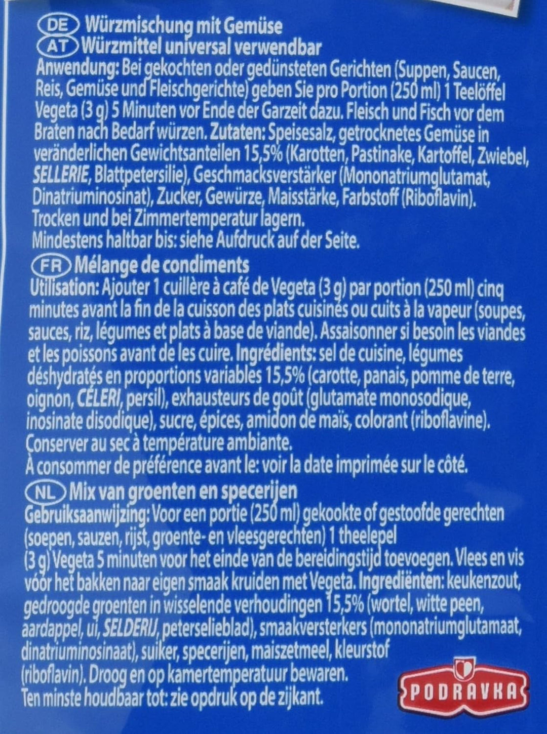 Podravka Vegeta Gewürzmischung, Beutel, 5er Pack (5 x 1 kg), 5923RD