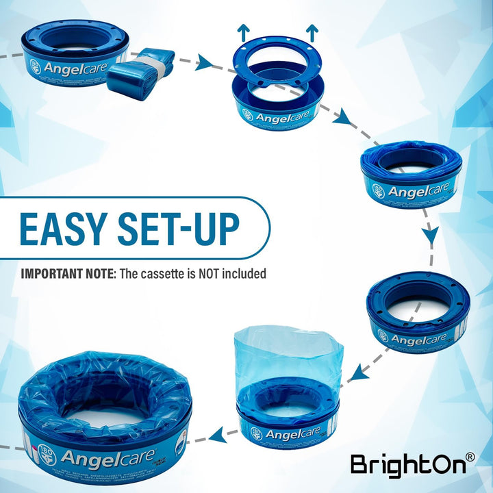BrightOn® Superior Geruchshemmende Nachfüllfolienringe für Angelcare & Foppapedretti Windeleimer, 9e